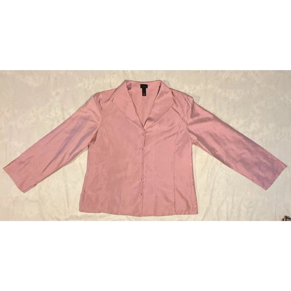 Eileen Fisher Womens Pink Solid Silk Woven Button-Front Collared Blouse 3/4 M